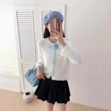 Wiseha 여성 가을 밍크 펄 버튼 가디건 니트