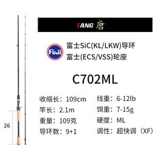 TANG 碳布混製路亞竿 C702ML 超快調富士FUJI配件, 2.1米槍柄ML調超快調【富士配件】