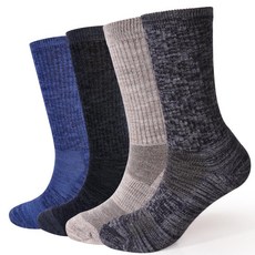 EnerWear 유니 메리노 울 아웃도어 하이킹 트레일 크루 양말 4/6팩 1701m [호환], 블루/그레이/블랙/탠