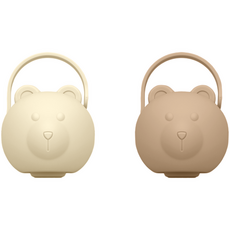 티지엠 국산 유아용 곰돌이 노리개 젖꼭지 보관 케이스, 아이보리 + 탄 브라운, 2개