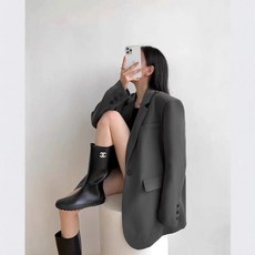 Yellwell여성 블랙 오버핏 롱 자켓 심플 데일리 하객룩 출근룩 코디mxl
