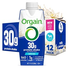 오르가인 30g 고단백 쉐이크 유제품 분리 우유 단백질 바닐라 빈 BCAA 5g 1회 제공량당 설탕, Vanilla, 14 Fl Oz (Pack of 12), 1, 330ml
