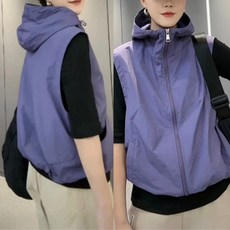 ANYOU 여성 여름 조끼 바람막이 후드집업 루즈핏 자외선 차단 얇은 방풍 조끼