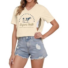 LUKYCILD 모유 수유 여성용 수유 셔츠 지퍼 수유 임산부 그래픽 티 엄마 모유 수유 브이넥 상의 살구-2 S 463739