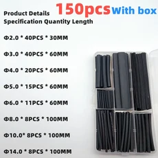 127-25PCS 블랙 박스 열 수축 튜브 2:1 전자 DIY 키트 절연 폴리올레핀 외장 케이블 및