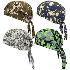 땀 흡수 Doo Rag 쿨링 듀 래그 헬멧 라이너 라지 오토바이 Do Rags 헤드 랩 반다나 스컬 캡 남성 및 여성용 형광 주황색., 카모 4팩