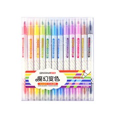 【可擦】变色荧光笔笔记划重点阅读标记笔双头彩色记号笔做手账, 1個裝, G-0595/变色:如图