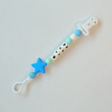 아가프라 실리콘 이니셜 쪽쪽이 클립 아기 출산선물 치발기 스트랩 홀더, 3.스타(블루), 1개