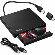 노트북용 Synteryx 외장 CDDVD 드라이브 USB-A 및 Type-C CD 버너 리더 2-in-1 DVD 플레이어 PC Mac용 휴대용 USB 광학 Windows macOS, 1세트, Matte Black-2