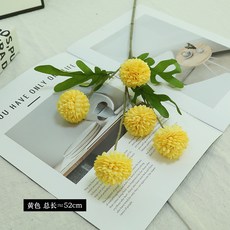 上新優惠價 【5支起購多色可選】仿真球菊絹花 單枝5頭春色蒲公英乒乓菊 永不凋謝假花 家居裝飾婚慶佈置 桌面擺件攝HH, 黃色, 1個