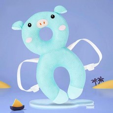 머리쿵 방지 쿠션 베개 아기 꿀벌 머리 보호, 스마트블루피그통기성대형 33cm  가로스트랩