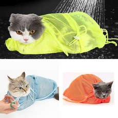 미즈코스 1+1+1 고양이 다용도 목욕 주머니 캣 목욕망 귀청소 위생 샤워망, 1세트, 라임+스카이블루+오렌지