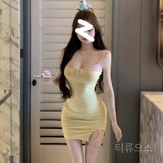 티류으스 여성 여름 노란색 달콤매콤 순수한 욕망 스트랩 드레스 섹시 레이스 라인 몸매 강조 스커트 타이트 핏 힙 훅 미니 WY