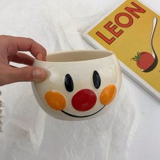 卡通麵包超人碗 傢用個性大容量 帶蓋陶瓷泡麵碗 帶手柄防燙 童趣小熊杯子 麵包人飯碗, 1個