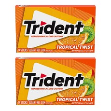 TRIDENT 木糖醇無糖口香糖 熱帶水果口味, 2盒, 25.2g