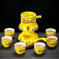 功夫茶具懶人茶具套裝，家用陶瓷半自動茶具，茶壺茶杯整套茶具組，石磨泡茶器, 黃龍茶具套裝, 1個