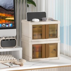 책상정리함 보관함 양문형 데스크접이식수납함, 1개, 혼합색상 문 손잡이브라운 22x15.5x13