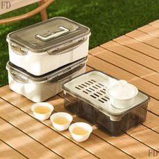 便攜式茶具套裝 戶外露營隨身包 功夫茶具套裝 一壺三杯旅行茶具, 1個, 收納盒+瀝水盤+1茶壺3茶杯+1抹布,白色