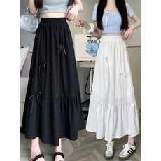 夏季新款高腰蝴蝶結拼接半身裙 蓬蓬蛋糕裙 女