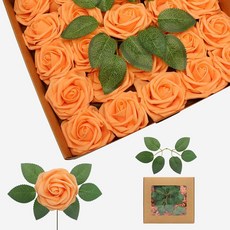 ECLATIS YEHLIABO 노란색 조화 실제 모양의 폼 인조 장미 50개 인공 웨딩 꽃 콤보 부케 센터피스 꽃꽂이 장식용 옐로우 50 304935, 주황색