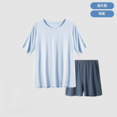 A類莫代爾男用夏季短袖短褲套裝 可外穿休閒運動圓領套頭家居服