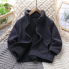 남아 겨울 양털 후드 플 자켓 아동 보온 중대형 어린이 겨울옷, 110cm, 다크그레이 스탠드칼라