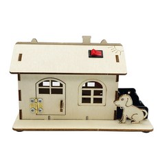 臺灣熱銷 博燃科敎木質益智科敎玩具diy小製作材料包兒童手工模型科學玩具, 七彩木屋材料包, 1個