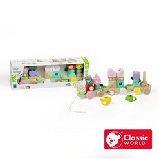 【 classic world 客來喜經典木玩 】 叢林手拉積木火車 實木玩具 火車玩具 串串樂 積木玩具 早教玩具 叢林手拉積木火車, 1個
