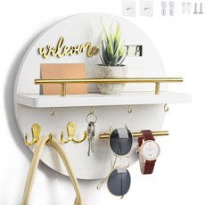 벽 열쇠 및 우편물 보관함을 위한 LEIRUOTM 홀더 - 벽걸이 입구 머드룸 복도 주방 사무실을 둥근 나무 소박한 홈 데코 (흰색), White, 1개