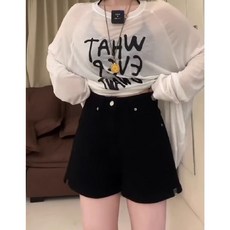 체인지쉬(change she)여성 아메리칸 빈티지 하이웨스트 A라인 옆트임 데님 3부 반바지