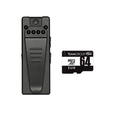 迷你高清錄影筆，紅外線夜視，背夾設計，90度旋轉鏡頭，多種解析度選擇, 黑色, 主品加購64G