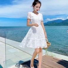 仙女蕾絲連衣裙 夏季白色韓版網紅風