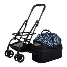 반려동물용 유모차 (보이 분리형) 휴대용 강아지 유모차 고양이 산책용 경량 접이식 유모차., 블루 페더 블랙