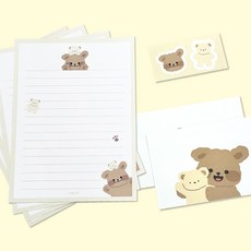 (만원무배) 하쯔 강아지 캐릭터 마로 편지지 4p + 편지봉투 2p + 스티커 1P 세트, 1개, 3. 곰인형 마로 편지지 세트