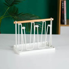 HLK 茶杯架 瀝水架 倒放杯子收納架 帶託盤, 1個, 白色木條架