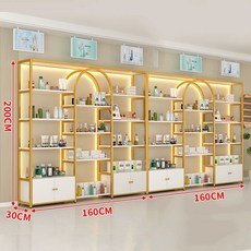 화장품진열장 관리실 매니큐어 쇼케이스 매장 진열장 네일, 320x30x200 골드 프레임 캐비닛 포함