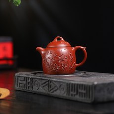 宜興原礦手工紫砂壺大紅袍泥紫砂壺家用梅花秦權紫砂壺, 1個, 梅花秦權壺280毫升大紅袍泥