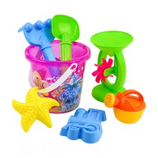 888玩具 7件式透明水桶玩沙工具組(沙灘桶/沙灘組) 玩沙玩具 戶外玩具, 綠色, 1個