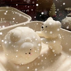 눈사람 곰돌이몰드 눈굴리는 곰 눈덩이 곰 겨울 크리스마스 캔들 석고 레진 비누 수제 몰드, 미는 곰