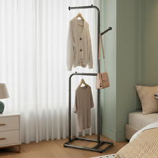 아이위크 철제 슬림 옷걸이 2단 미니 행거, 블랙