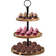 Perco 디저트 트레이 스탠드 케이크 컵케익 페르코 3단 나무 컵케이크 아카시아 층별 디스플레이 소박한 테이블 세트 결혼식 생일 베이비 샤워 이벤트용 서빙, Acacia Wood