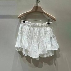 여성 레트로 자수 린넨셔츠 빈티지 플로럴 속이 비치는 린넨 세트 라운드넥 반팔 루즈핏 탑 플리츠 다층 스커트 투피스