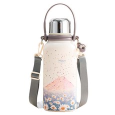GIANXI 휴대용 대용량 손잡이형 보온병 스트랩 포함, 블루 + 핑크, 1개, 1500ml