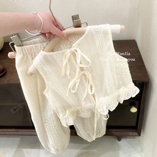 ArBea 女童刺繡花邊背心束腳褲套裝