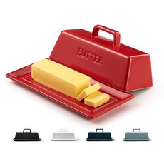 Kook 조리대용 뚜껑이 있는 버터 접시 뚜껑이 있는 세라믹 접시 트레이 주방 보관함 용기 홀더 (네이비 틸), Red