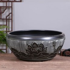 대형 수반 화분 수경 조경 플라스틱옥돌색소형(35cm)바닥무공 옹기 어항 연못 도자기 석회, O. 조각 검은 연꽃