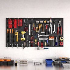 FOWOD 벽걸이 금속 타공판 페그보드 다용도 수납선반 공구정리대, 검정(50x100cm), 1개