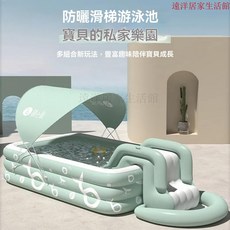 充氣遊泳池 兒童戲水池 家用可折疊寶寶泳池, 1個, 泳池+電泵（無玩具套餐）,1.5米三層充氣泳池【有線閃充】