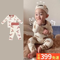滿版熊熊兔兔套裝 嬰幼兒長袖包屁衣 長褲