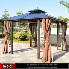 파빌리온 오두막 쉼터 옥상 가제보 바베큐 테라스 펜션, 3x3m 단일 정자 쉬어 커튼